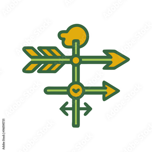 Directional arrows in green and yellow design