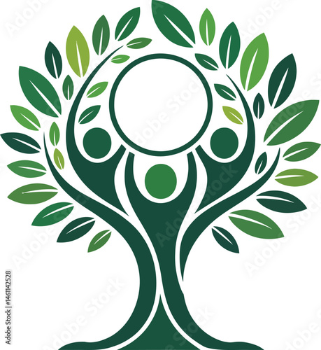 Symbolic vector illustration of people united as a tree forming a sustainable community