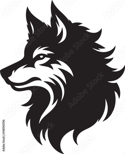 This wild animal vector illustration shows a black wolf head, suitable as a tattoo design or an isolated icon symbol