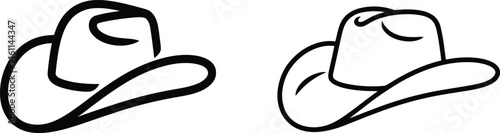 Two simple black outline cowboy hats side by side isolated on white background