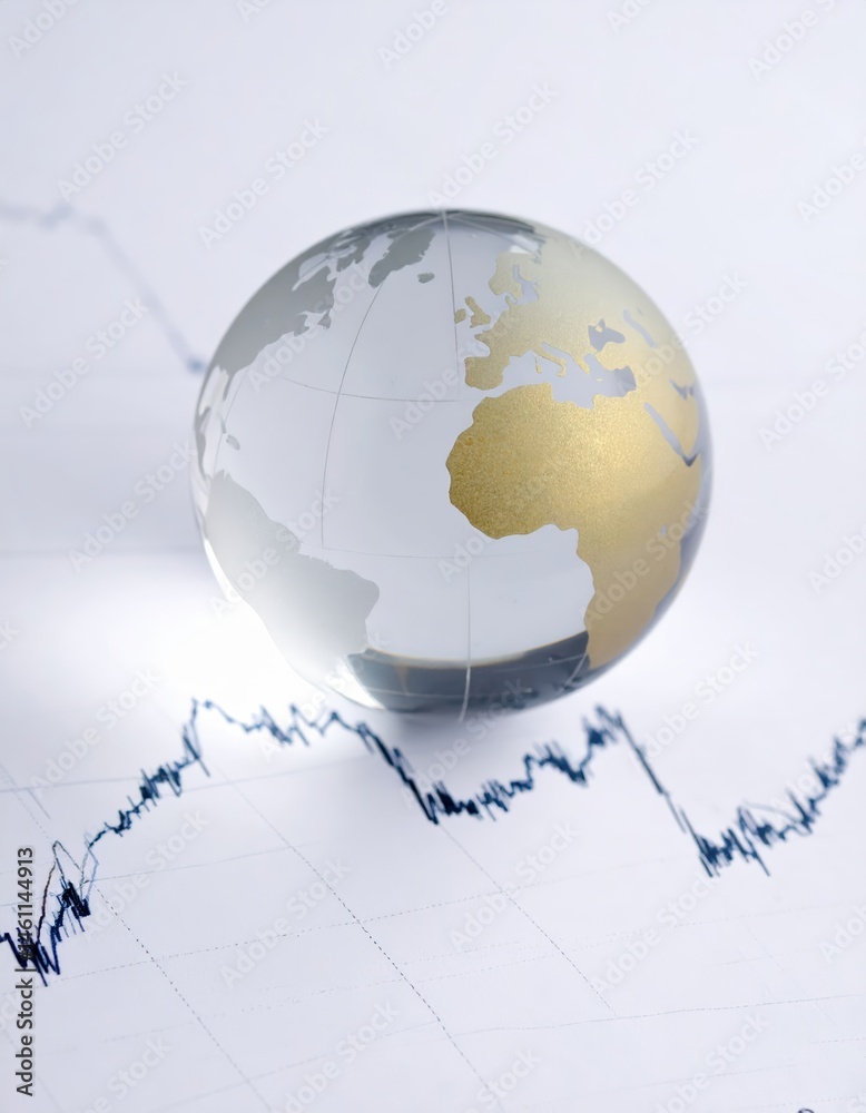 A shimmering gold and silver globe rests atop a rising graph, symbolizing global growth and prosperity, with vibrant colors enhancing its dynamic appeal. A shimmering gold and silver globe rests atop a rising graph, symbolizing global growth and prosperity, with vibrant colors enhancing its dynamic appeal.