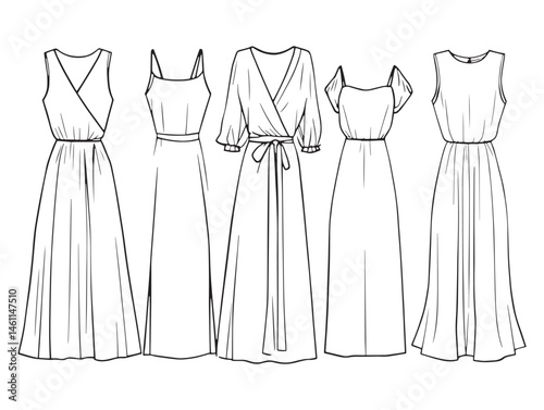 fashion sketch of sheer dress vector line artwork style