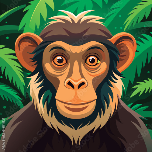 Vector illustration of a Jungle Chimp Close-up Portrait.