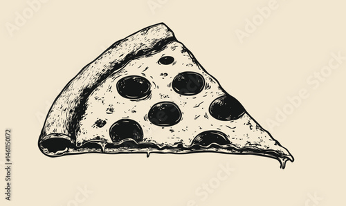 Vintage Hand-Drawn Pizza Slice Engraving Style Minimalist Vector Illustration
