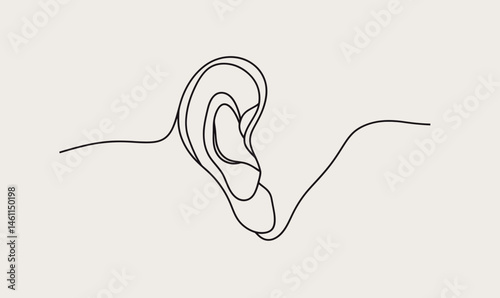 Minimalist Continuous Line Art Ear Contour for Design and Creativity Needs