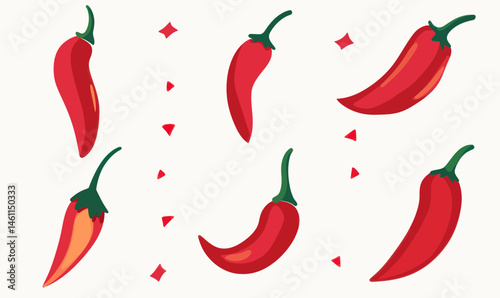 Minimalist Vector Illustration of Red Chili Peppers in Various Styles for Culinary Design