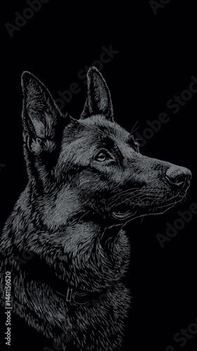 German Shepherd Dog Profile in Black and White Vector Art for Design