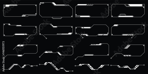 Sci-fi futuristic hud dashboard display virtual reality technology screen. User Interface set. Statistics, Data information infographic. Vector graphic. Editable stroke