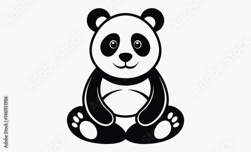 Panda silhouette,  bamboo vector illustration on white background