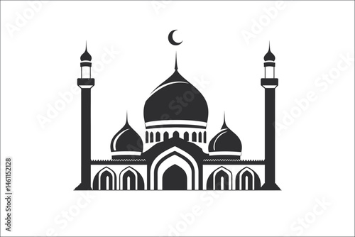 Black Mosque Icon with Minarets and Domes