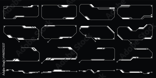Sci-fi futuristic hud dashboard display virtual reality technology screen. User Interface set. Statistics, Data information infographic. Vector graphic. Editable stroke