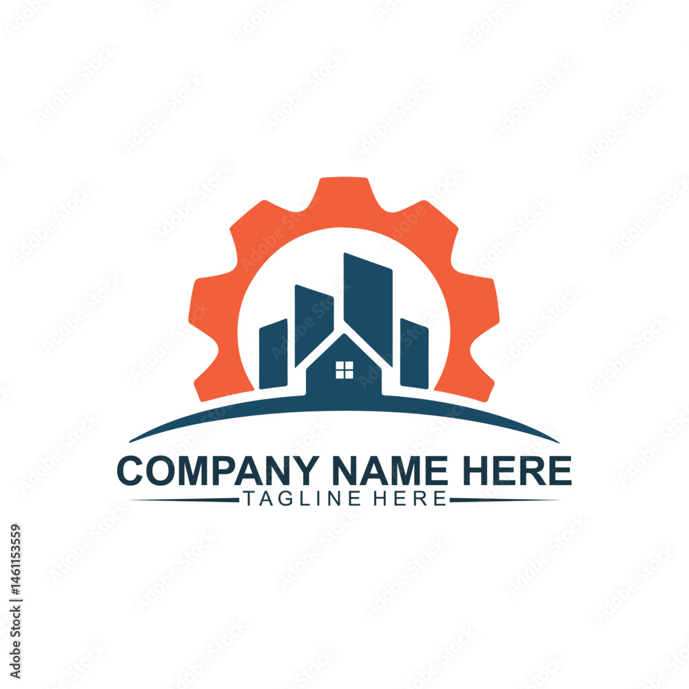 Fototapeta premium Real Estate Construction Logo Design with Gear and House Icon
