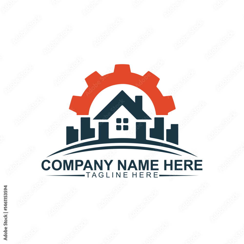Fototapeta premium Real Estate Construction Logo Design with Gear and House Icon