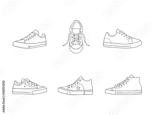 White Sneakers Line Art for Fashion and Design Projects
