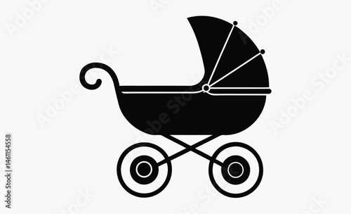 Baby carriage silhouette, Baby Carriage Icon, Baby Pram Silhouette Vector