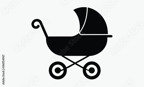 Baby carriage silhouette, Baby Carriage Icon, Baby Pram Silhouette Vector