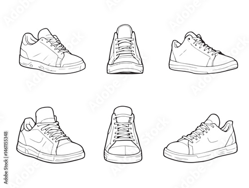 Clean White Sneakers Line Art for Graphic Design and Branding