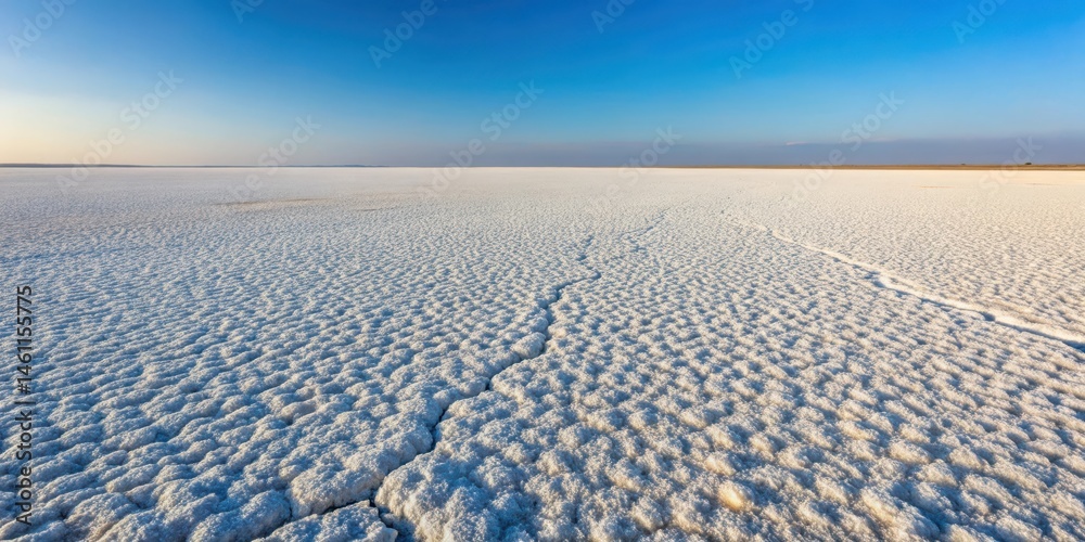 Obraz premium Dry lakebed with white salt crystals in Rann of Kutch, India, arid landscape, white salt