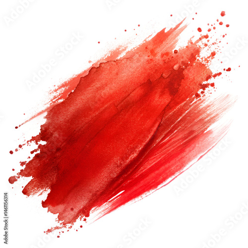 Red Watercolor Brush Stroke Splash on White One photo