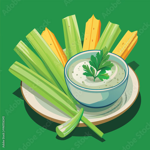 Celery sticks with creamy dip.