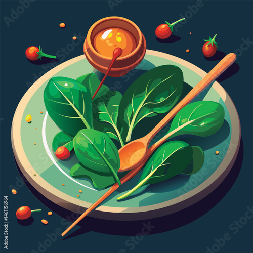 Fresh spinach salad with dressing.