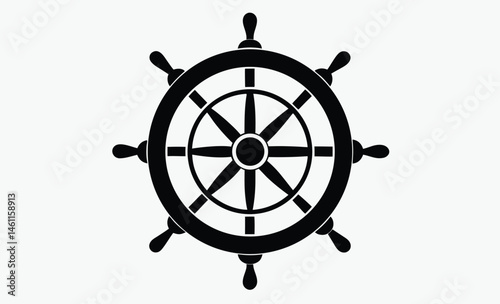Ship wheel silhouette, Ship steering wheel, Boat steering wheels icon black silhouette, outline vector illustration