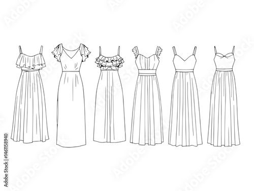 Stunning Aether Threads Dress Line Art for Fashion Illustration Collection