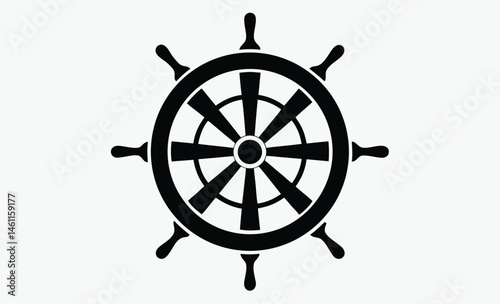 Ship wheel silhouette, Ship steering wheel, Boat steering wheels icon black silhouette, outline vector illustration
