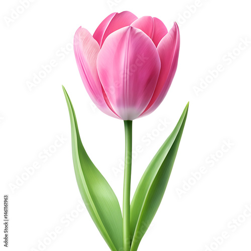 Single Pink Tulip Flower Illustration on White Background One photo