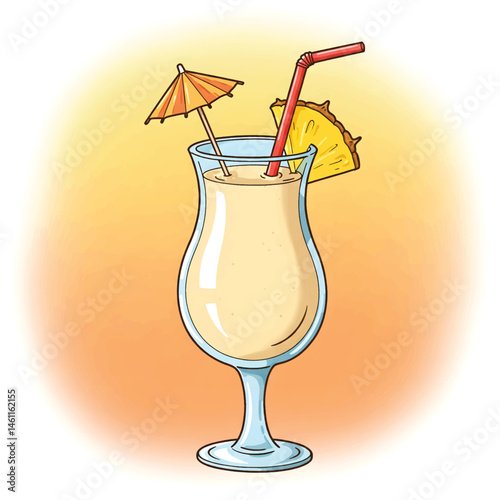 Tropical drink with umbrella and straw