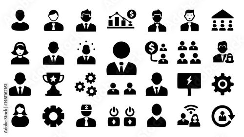Management icon set collection of teamwork training, focusing on enhancing group coordination and collaboration for better productivity.