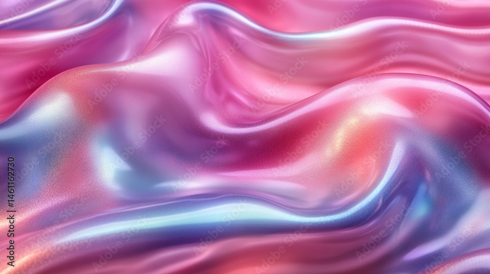 Iridescent pink, blue fabric flowing waves abstract background Iridescent pink, blue fabric flowing waves abstract background