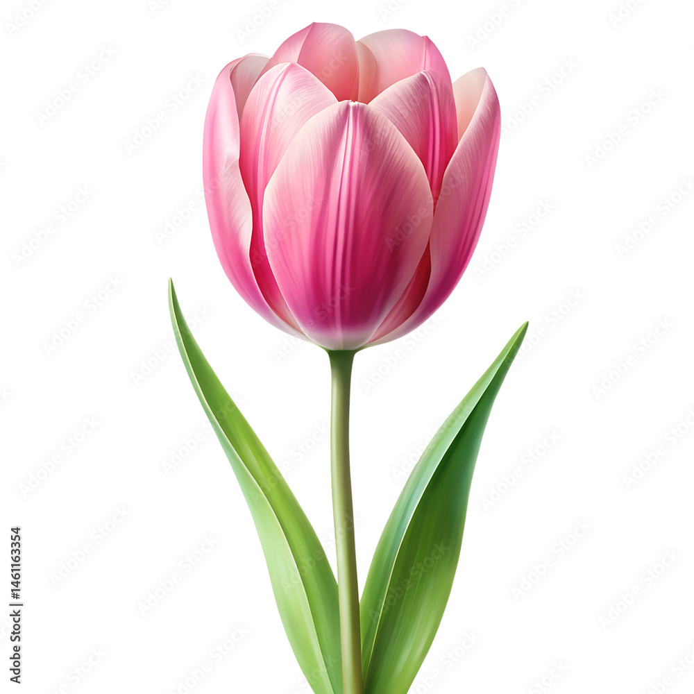 Fototapeta premium Single Pink Tulip Flower Illustration on White Background