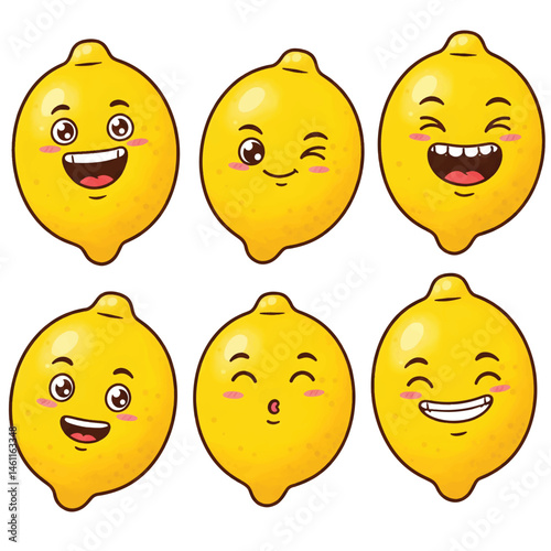 Expressive cartoon lemons with different emotions