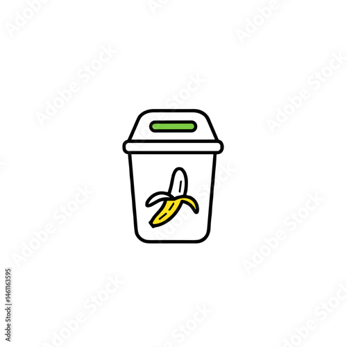 Waste bin with banana peel illustration in a simple style  