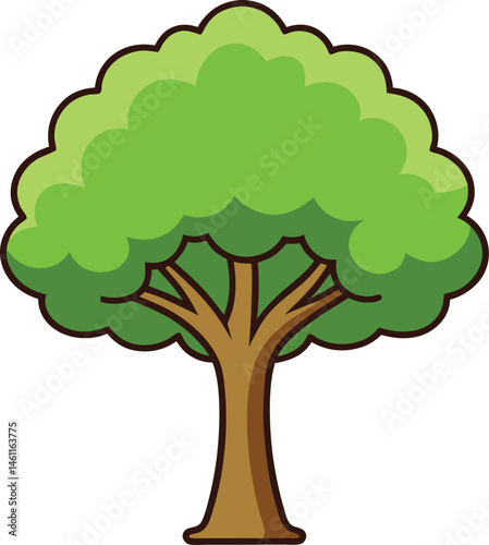 Flourishing tree, characterized by its rich green foliage and sturdy brown trunk