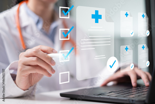 Professional healthcare worker doctor physician medical certificate report concept