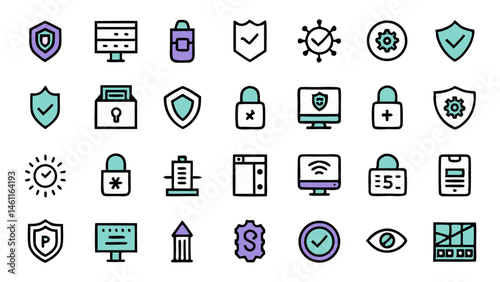 Set of conceptual vector icons in flat line style offering a sleek design approach for graphic design projects
