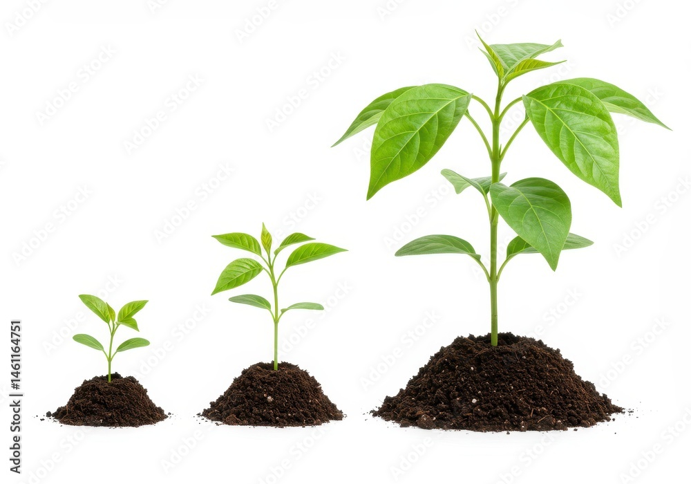 custom made wallpaper toronto digitalThree seedlings showing growth stages on piles of soil against a white background
