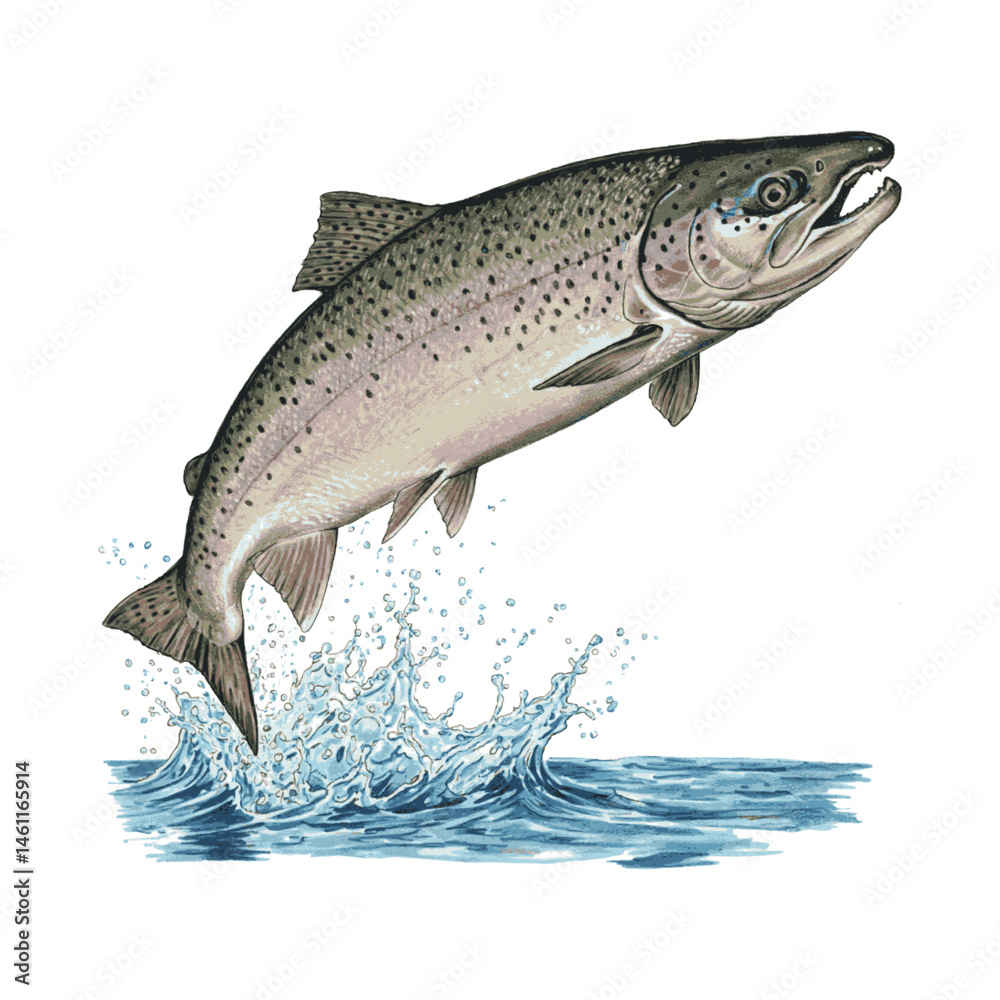 Obraz premium Jumping Trout Splash Vector in Realistic Style