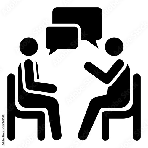 Two people having a conversation icon illustrating communication and discussion. Symbolizes dialogue, teamwork, cooperation, and social interaction in business, education, or community contexts.