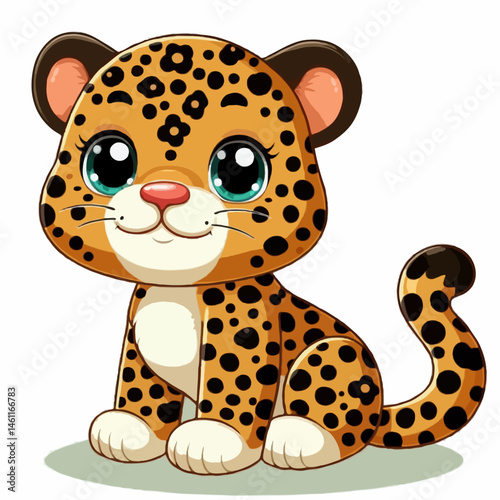 A cute cartoon baby jaguar smiles in this wild animal vector illustration