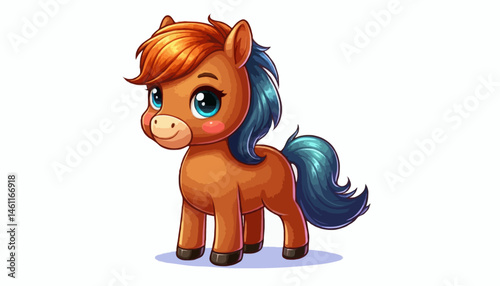 A cute cartoon horse vector illustration, a happy animal character with a smile