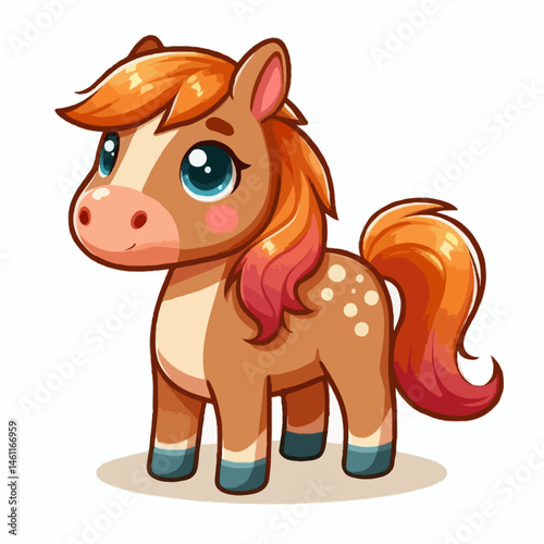 A funny brown horse cartoon character with a cute smile, isolated vector illustration