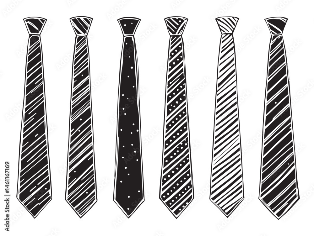 Skinny tie line art drawing for fashion accessory illustrations