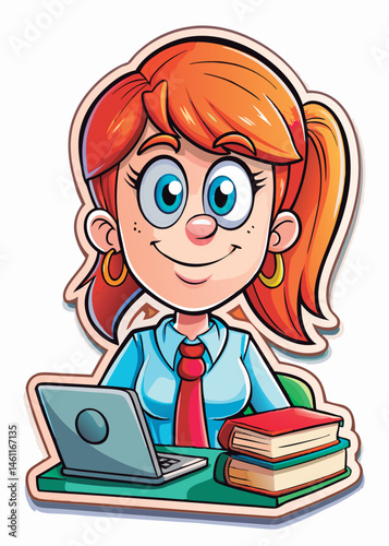 Happy businesswoman working on laptop.