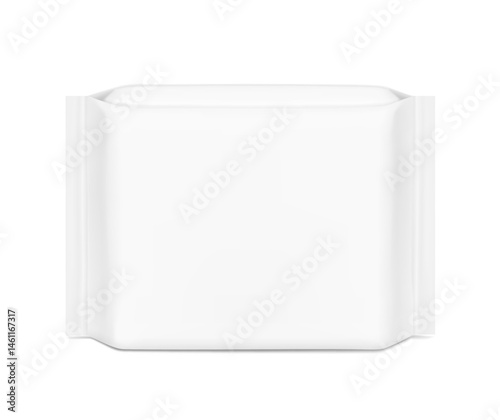 Packaging bag mockup. Front view. Vector illustration isolated on white background. Ready for your design. Suite for the presentation of pads, pantyliners, wipes, etc. EPS10.