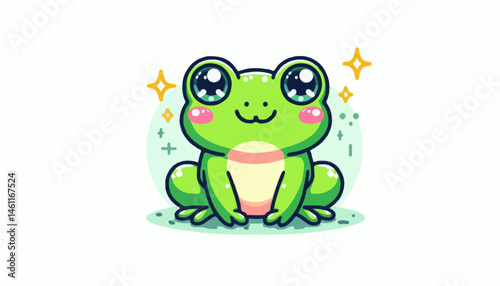 Cute green frog cartoon illustration, a happy amphibian character