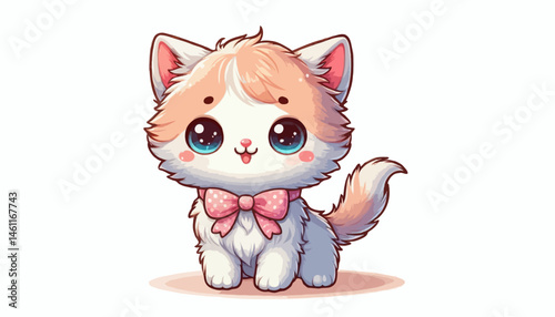 A cute cartoon kitty, a small and happy feline pet illustration