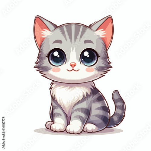 Cute black cartoon kitten vector illustration